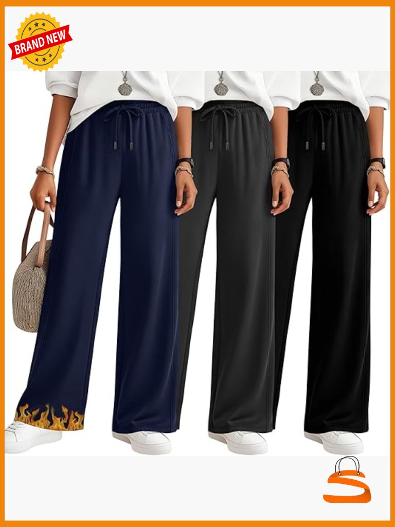 Fleece Lined Sweatpants 3 Pack Thermal Lounge Pants Wide Leg With Pocket